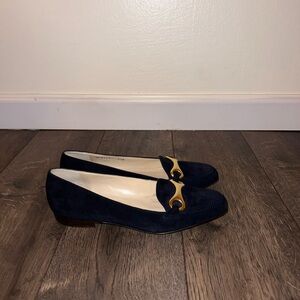 Cole Haan Navy Loafers with Gold Detail